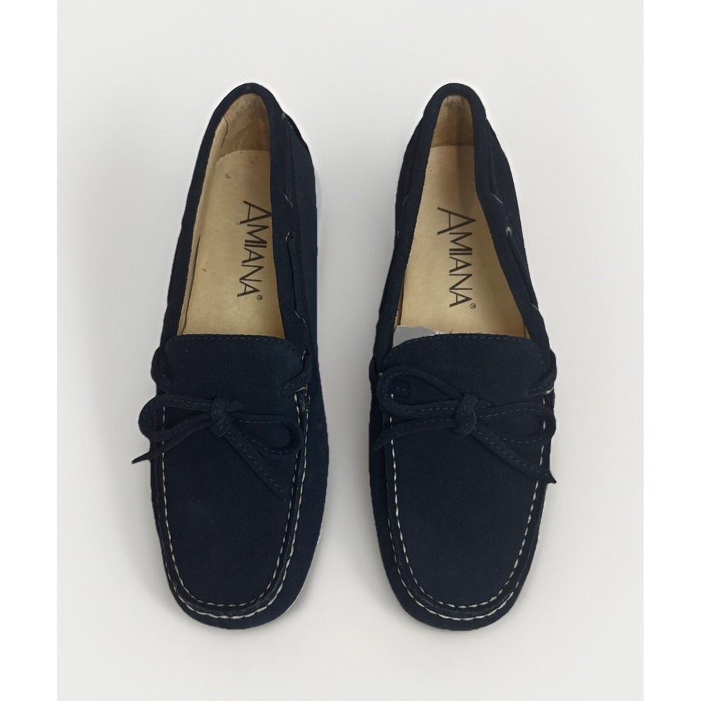 Amiana Women's Boat Shoe Moccasin Loafers Blue Suede Leather Lining Sz 5US 35EU